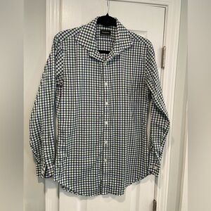 Esquire Size 15 Performance Slim Fit Non Iron Blue Green Plaid Button Down Shirt